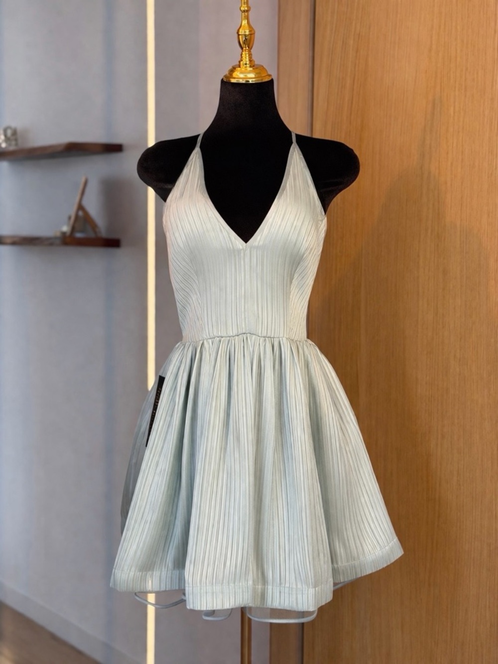 Bebe Mint Lace Back Halter Mini Cocktail Dress | Romantic Muse - Picture 2 of 5